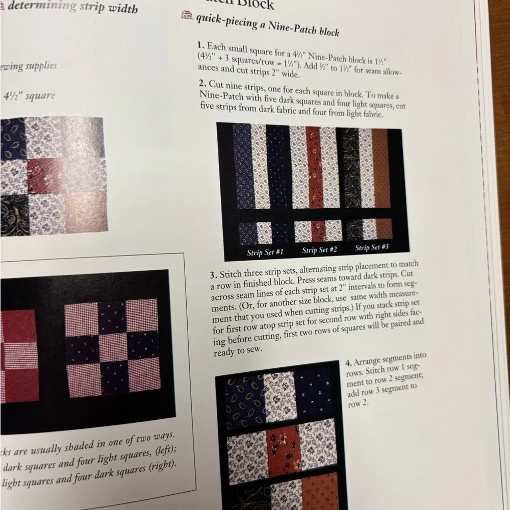 Red and Blue Log Cabin Quilt with Intricate Stitching